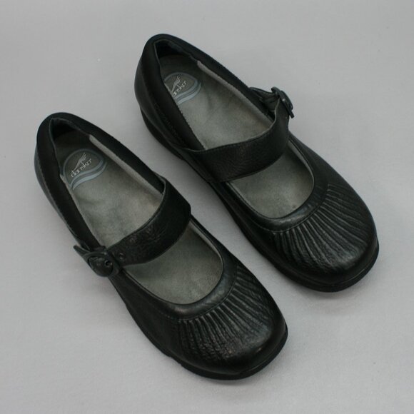 Dansko Ladies 41(10.5-11) Kitty Pleated Black Mary Jane Buckle Strap Shoes Clogs - Picture 6 of 12